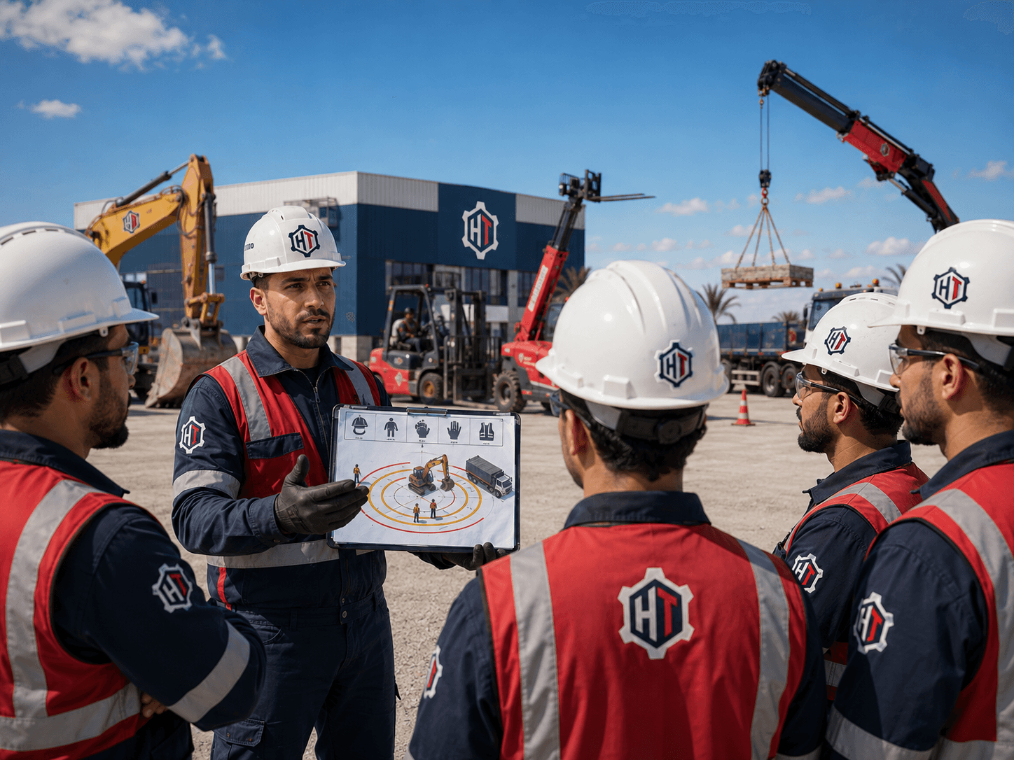 Formateur expliquant les zones de sécurité autour des engins