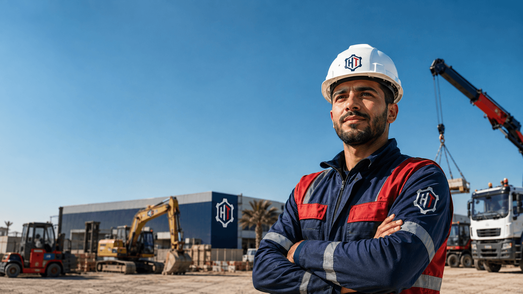 Professionnel HYDRO-TRAX devant un parc d'engins